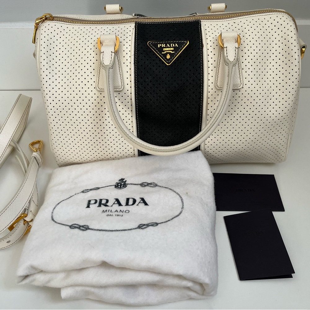Prada Perforated Saffiano Bauletto Bag